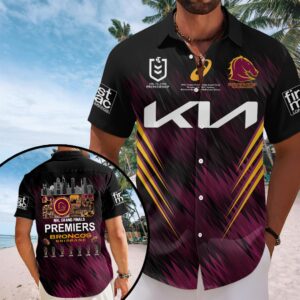 Brisbane Broncos 2025 NRL Premiers Short Sleeve Button-Down Shirt - HOATT14266