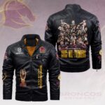 Brisbane Broncos 2025 NRL Premiers 2D Leather Yellow Fleece Jacket - HOATT14658