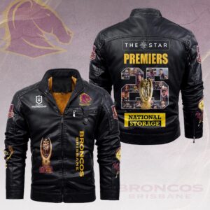Brisbane Broncos 2025 NRL Premiers 2D Leather Yellow Fleece Jacket - HOATT14660