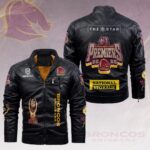 Brisbane Broncos 2025 NRL Premiers 2D Leather Yellow Fleece Jacket - HOATT14537