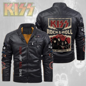 KISS 2D Leather Yellow Fleece Jacket - TMTHU2287