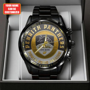 Personalized Penrith Panthers Black Stainless Steel Watch - TANTN18622