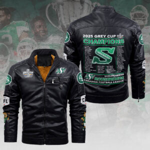 Saskatchewan Roughriders 2025 Grey Cup Champions 2D Leather Yellow Fleece Jacket - HOATT14722