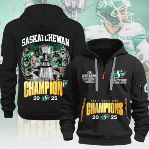 Saskatchewan Roughriders 2025 Grey Cup Champions 2D Quarter Zip Hoodie - MAITM13842