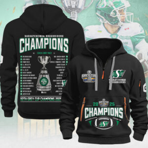 Saskatchewan Roughriders 2025 Grey Cup Champions 2D Quarter Zip Hoodie - MAITM13898