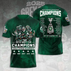 Saskatchewan Roughriders 2025 Grey Cup Champions 3D Apparel - TANTN18831