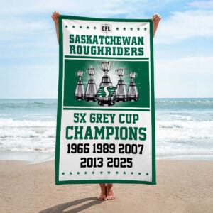 Saskatchewan Roughriders 2025 Grey Cup Champions Rectangle Beach Towel - HOATT14758