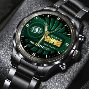 Saskatchewan Roughriders 2025 Grey Cup Champions Black Stainless Steel Watch - MAITM13908