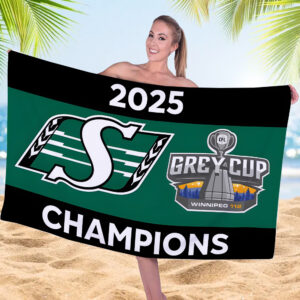 Saskatchewan Roughriders 2025 Grey Cup Champions Rectangle Beach Towel - MAITM13843