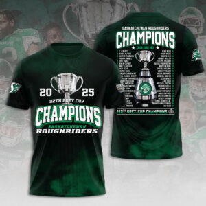 Saskatchewan Roughriders 2025 Grey Cup Champions 3D Apparel - HOATT14698