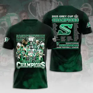 Saskatchewan Roughriders 2025 Grey Cup Champions 3D Apparel - HOATT14702