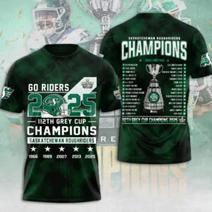 Saskatchewan Roughriders 2025 Grey Cup Champions 3D Apparel - MAITM13803