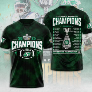 Saskatchewan Roughriders 2025 Grey Cup Champions 3D Apparel - MAITM13806