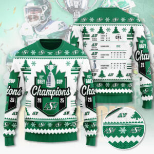 Saskatchewan Roughriders 2025 Grey Cup Champions Ugly Sweater - MAITM13905