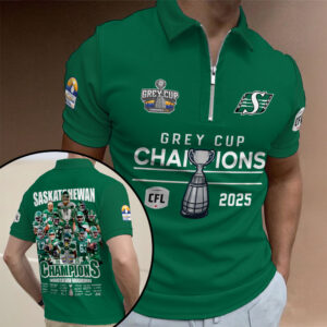 Saskatchewan Roughriders 2025 Grey Cup Champions Zip Polo Shirt - GNENEW761