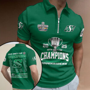 Saskatchewan Roughriders 2025 Grey Cup Champions Zip Polo Shirt - HOATT14834