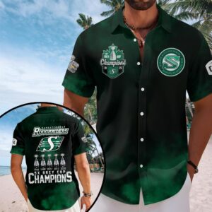 Saskatchewan Roughriders 2025 Grey Cup Champions Short Sleeve Button-Down Shirt – HOATT14770