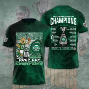 Saskatchewan Roughriders 2025 Grey Cup Champions 3D Apparel - TANTN18823