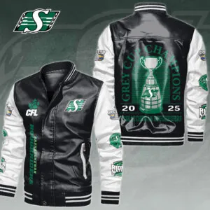Saskatchewan Roughriders 2025 Grey Cup Champions Leather Bomber Jacket - TMTHU2250