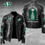 Saskatchewan Roughriders 2025 Grey Cup Champions Motorcycle Leather Jacket – TMTHU2362