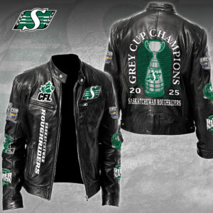 Saskatchewan Roughriders 2025 Grey Cup Champions Motorcycle Leather Jacket - TMTHU2362