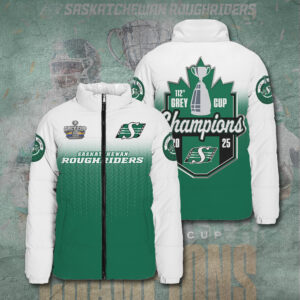 Saskatchewan Roughriders 2025 Grey Cup Champions 3D Stand Collar Puffer Jacket - TANTN18975