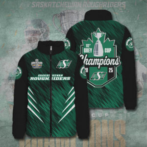Saskatchewan Roughriders 2025 Grey Cup Champions 3D Stand Collar Puffer Jacket - TANTN18978