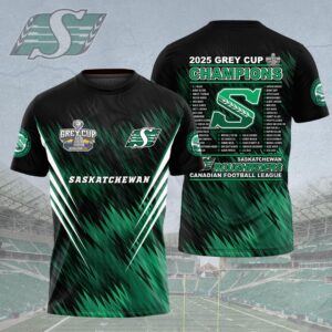 Saskatchewan Roughriders 2025 Grey Cup Champions 3D Apparel - HOATT14717