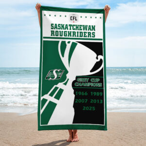 Saskatchewan Roughriders 2025 Grey Cup Champions Rectangle Beach Towel - TANTN18902