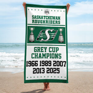 Saskatchewan Roughriders 2025 Grey Cup Champions Rectangle Beach Towel - TANTN18903