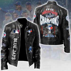 Toronto Blue Jays 2025 American League Champions Motorcycle Leather Jacket - HOATT14692