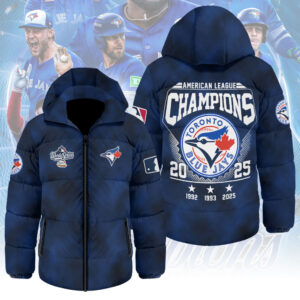 Toronto Blue Jays 2025 American League Champions Thickened Down Hooded Jacket - MAITM13890