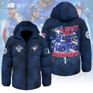Toronto Blue Jays 2025 American League Champions Thickened Down Hooded Jacket - MAITM13891