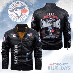 Toronto Blue Jays 2025 American League Champions 2D Leather Yellow Fleece Jacket - HOATT14581
