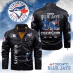 Toronto Blue Jays 2025 American League Champions 2D Leather Yellow Fleece Jacket - HOATT14272