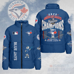 Toronto Blue Jays 2025 American League Champions 3D Stand Collar Puffer Jacket - HOATT14840