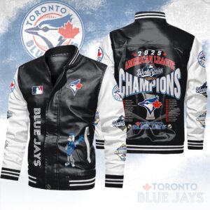Toronto Blue Jays 2025 American League Champions Leather Bomber Jacket - HOATT14598
