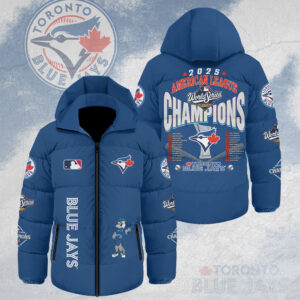 Toronto Blue Jays 2025 American League Champions Thickened Down Hooded Jacket - HOATT14695