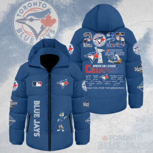 Toronto Blue Jays 2025 American League Champions Thickened Down Hooded Jacket - HOATT14806