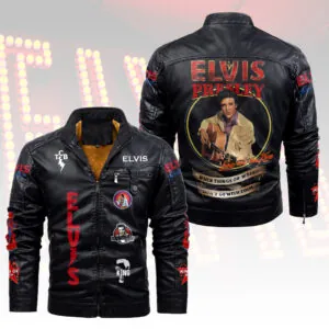 Elvis Presley 2D Leather Yellow Fleece Jacket - HOATT15369