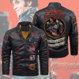 Elvis Presley 2D Leather Yellow Fleece Jacket - TMTHU2754
