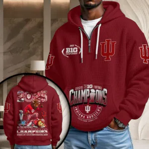 Indiana Hoosiers Football 2025 Big Ten Champions 3D Unisex Waffle Hoodie - HOATT14988