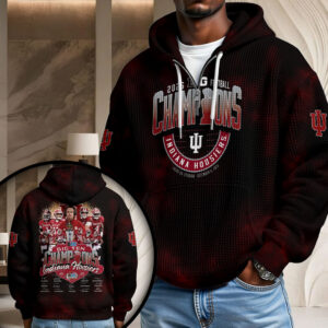Indiana Hoosiers Football 2025 Big Ten Champions 3D Unisex Waffle Hoodie - TMTHU2635
