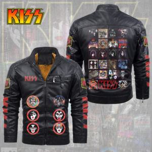 KISS 2D Leather Yellow Fleece Jacket - TMTHU2755