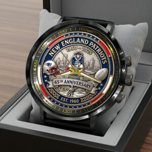 New England Patriots 65th Anniversary Black Stainless Steel Watch - HOATT15223