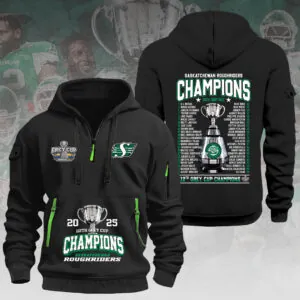 Saskatchewan Roughriders 2025 Grey Cup Champions 2D Quarter Zip Hoodie - HOATT14917
