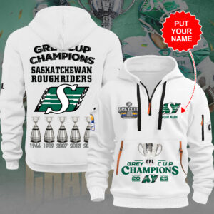 Personalized Saskatchewan Roughriders 2025 Grey Cup Champions 2D Quarter Zip Hoodie - TANTN19008