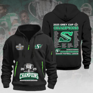 Saskatchewan Roughriders 2025 Grey Cup Champions 2D Quarter Zip Hoodie - HOATT14858