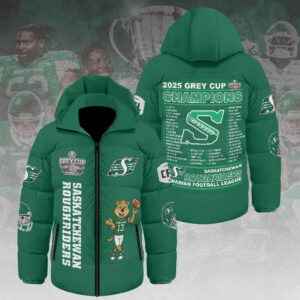 Saskatchewan Roughriders 2025 Grey Cup Champions Thickened Down Hoodd Jacket - HOATT14949