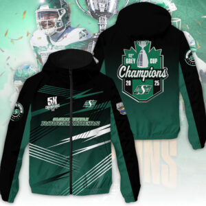 Saskatchewan Roughriders 2025 Grey Cup Champions 3D Windbreaker Jacket - TANTN18979
